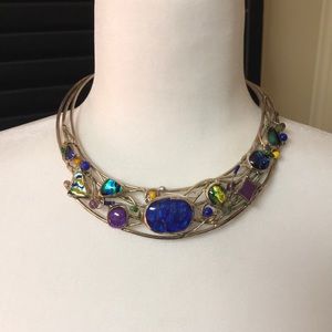 Labradorite stone metal statement necklace